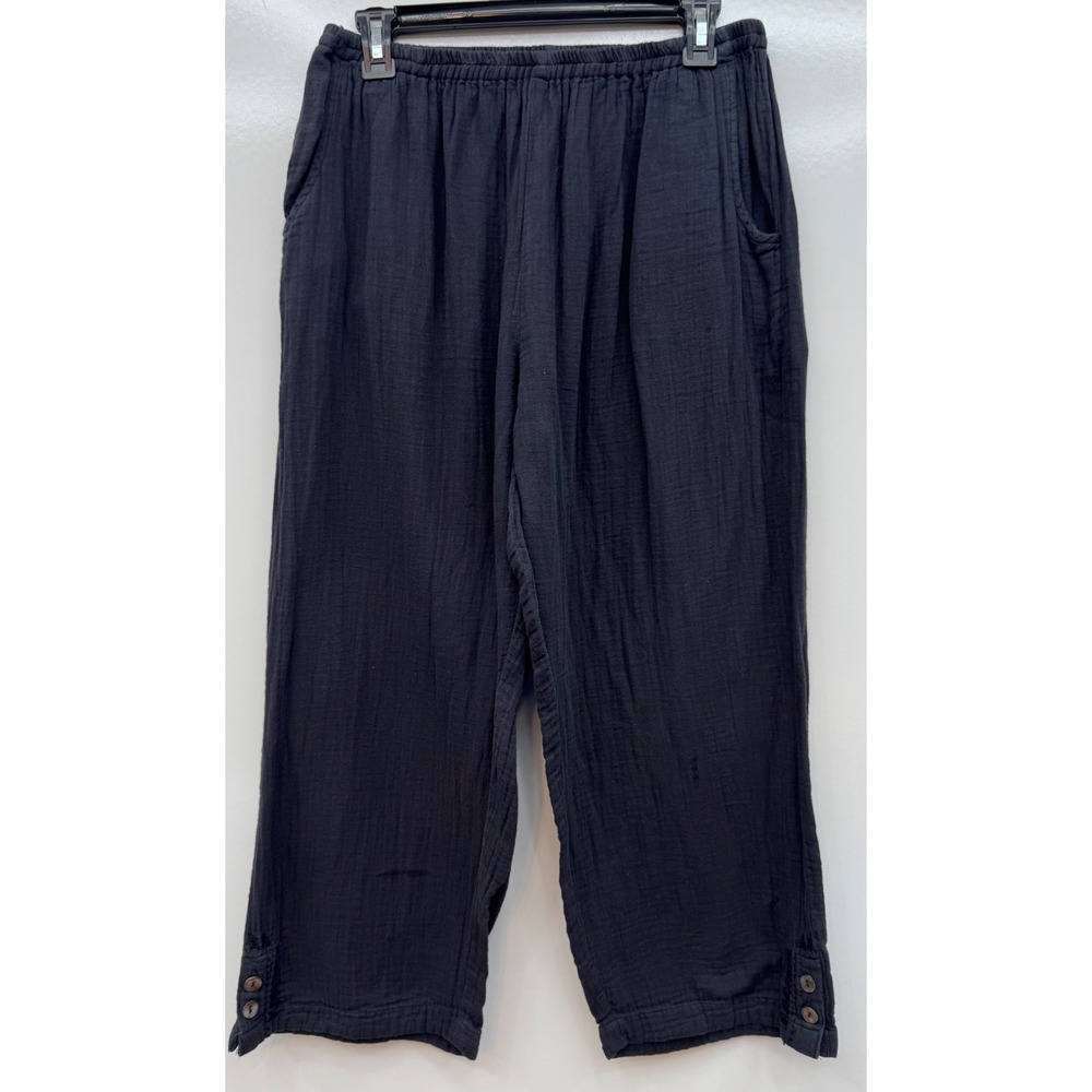 MarketPlace Handwork of India Gauze Cotton Embroidered Cropped Pants Black PL